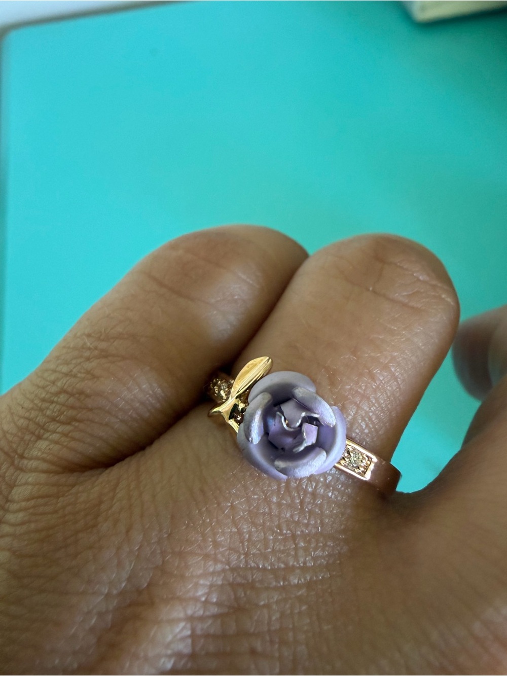 Gold Ring with Lavender Rose Accent by